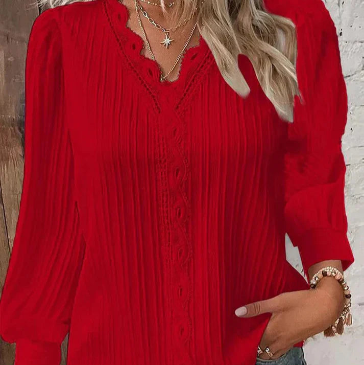 Bluse Med Blondedetaljer i Chiffon