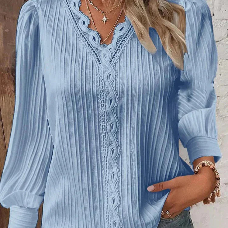 Bluse Med Blondedetaljer i Chiffon