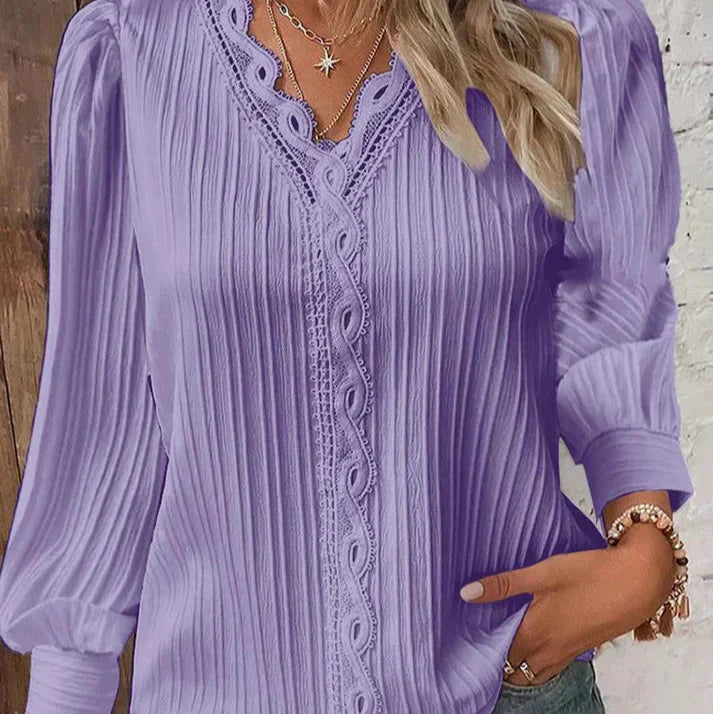 Bluse Med Blondedetaljer i Chiffon