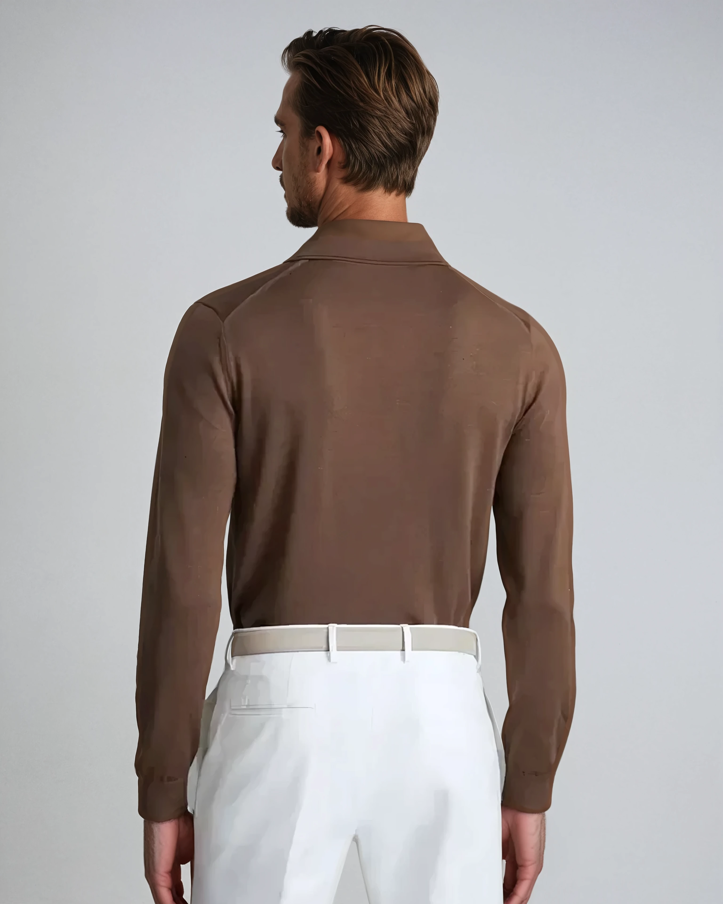 Langærmet Polo Uden Knapper Brun