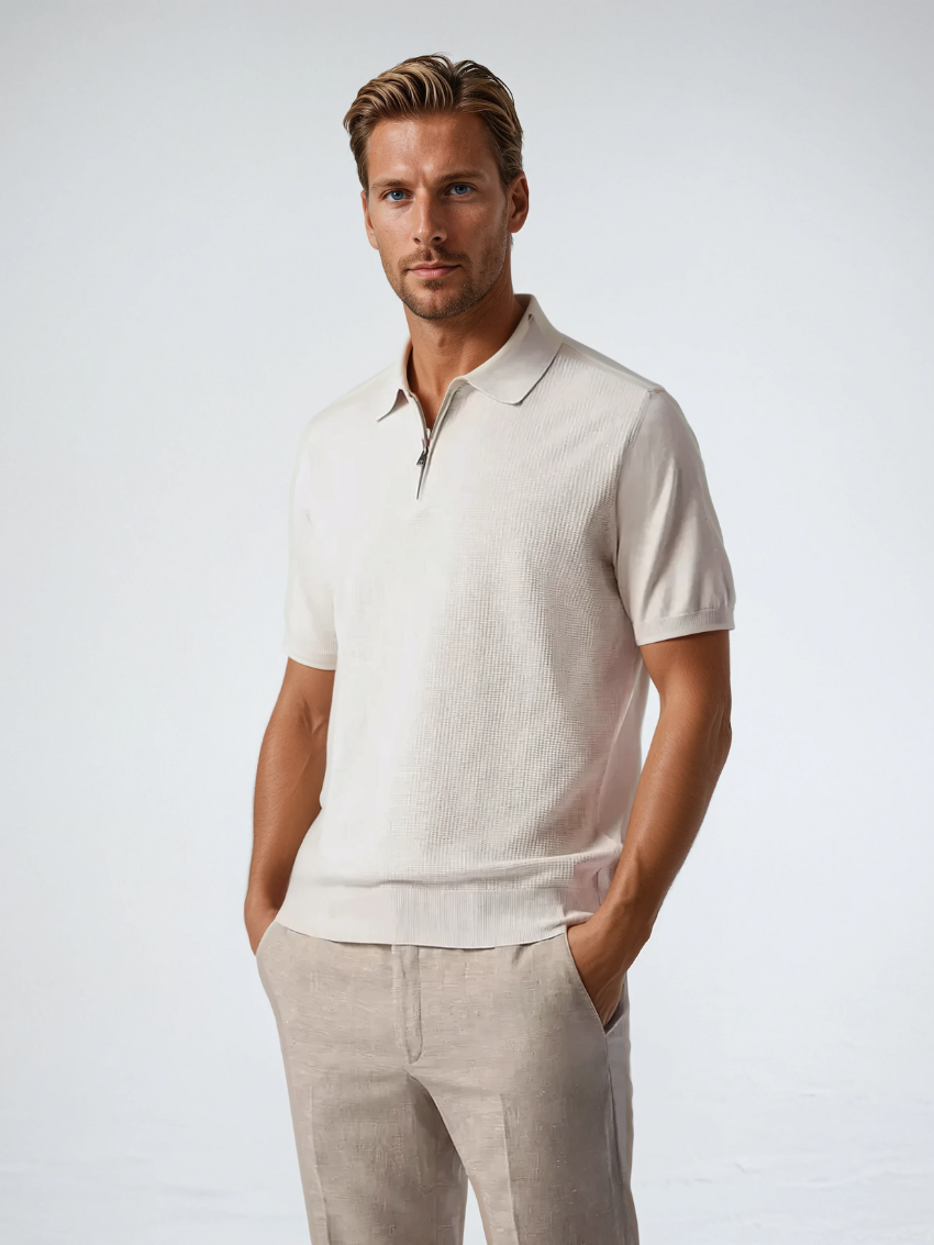 Polo med Lynlås - Beige