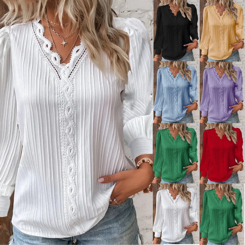 Bluse Med Blondedetaljer i Chiffon