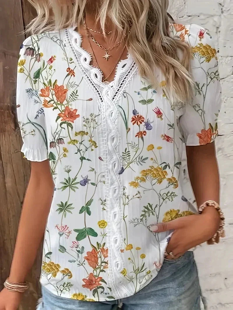 Blomster Blonde V-Hals Bluse