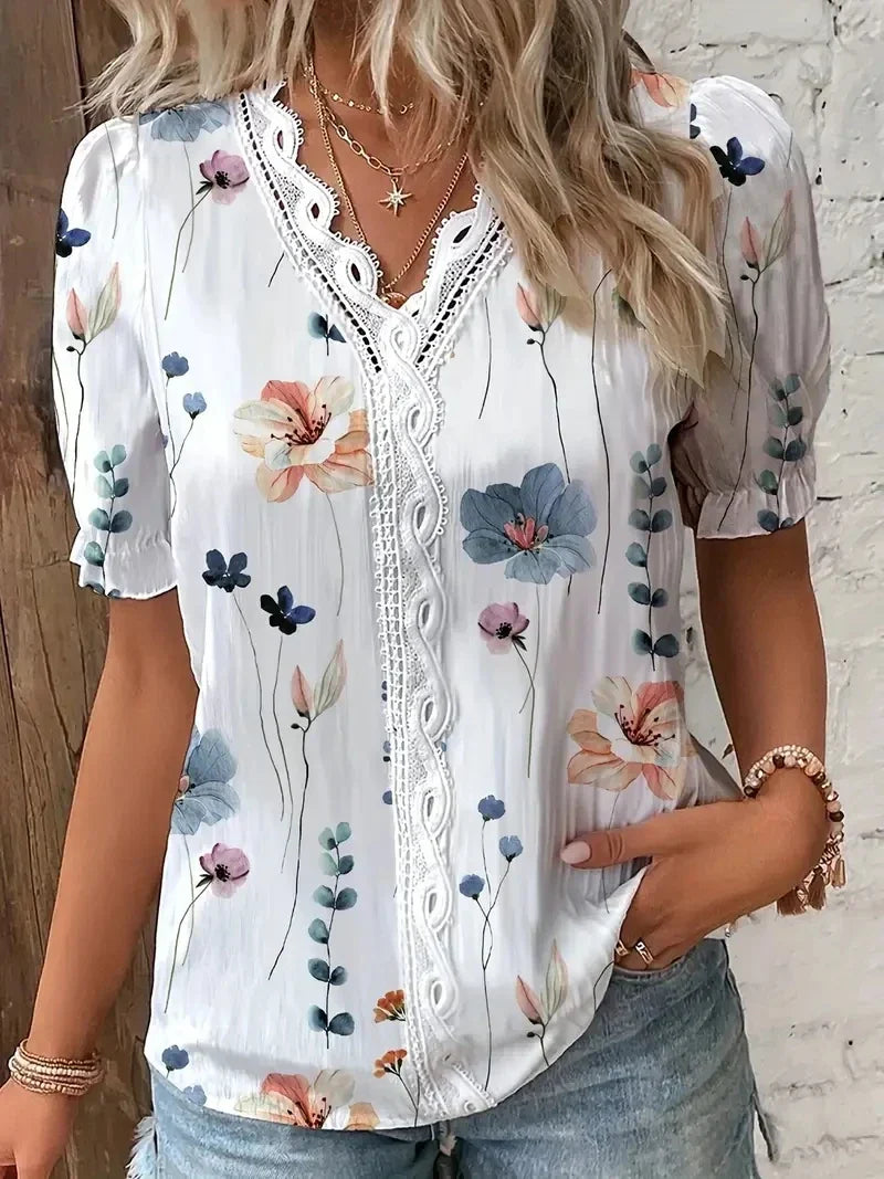 Blomster Blonde V-Hals Bluse