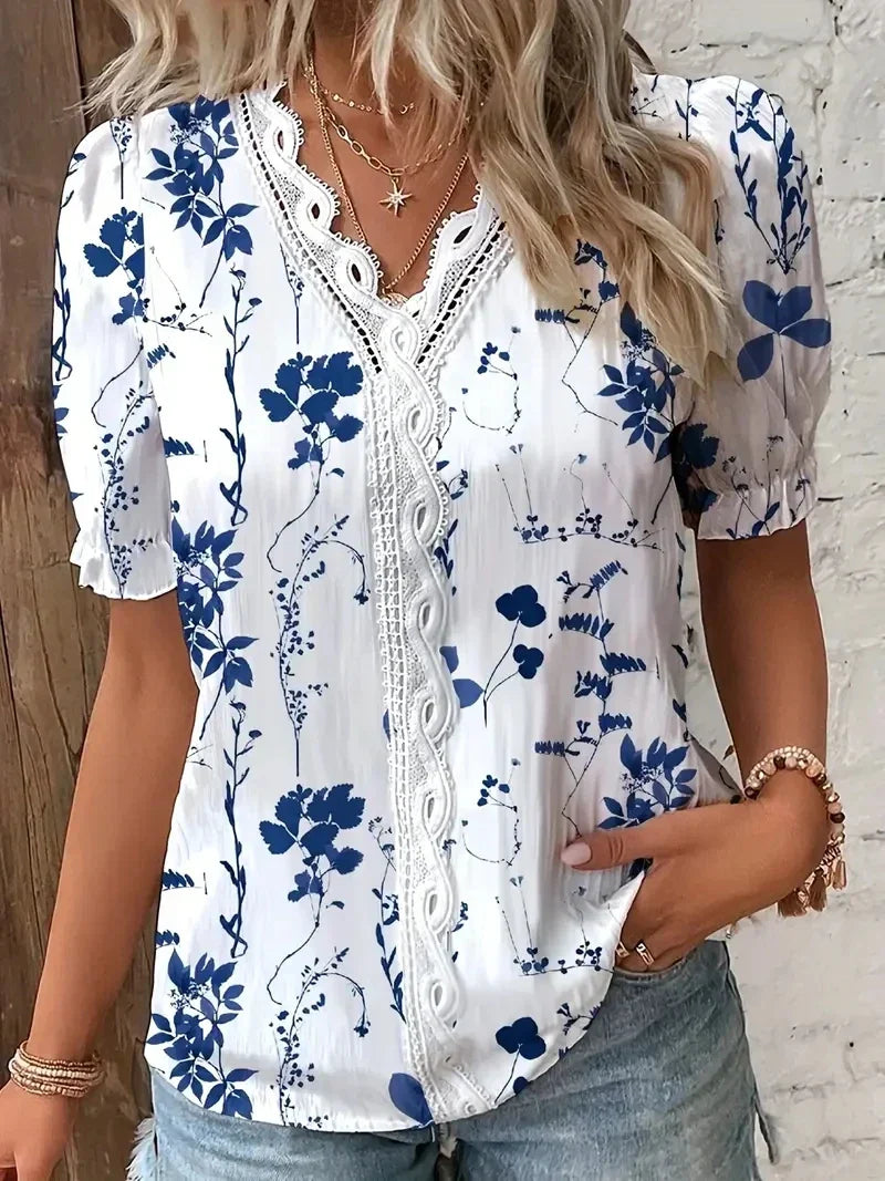 Blomster Blonde V-Hals Bluse