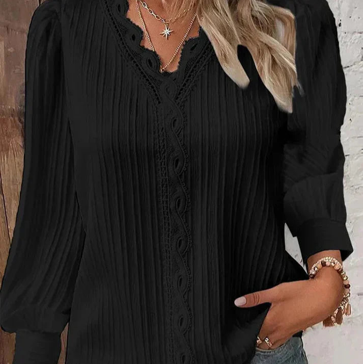 Bluse Med Blondedetaljer i Chiffon