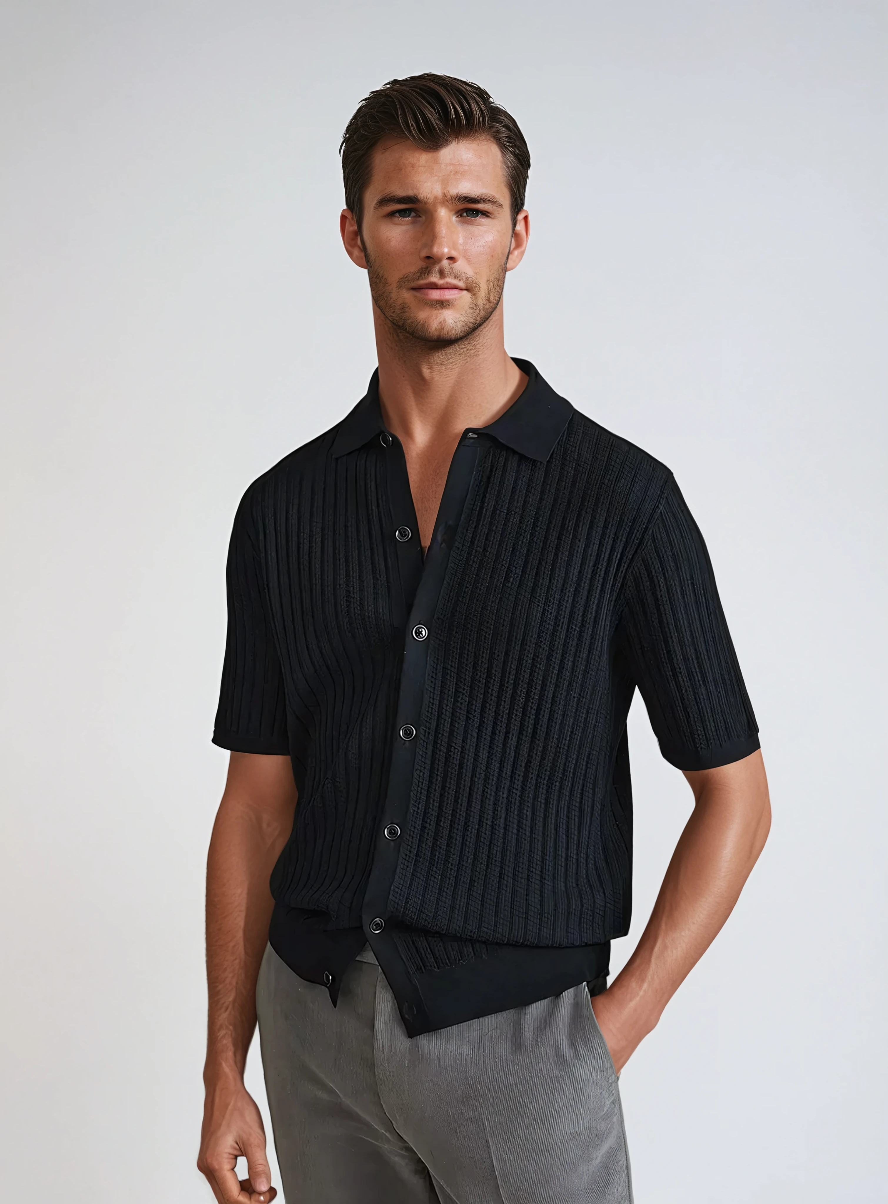 Hæklet Cardigan Polo Sort